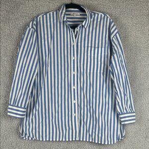 Madewell Striped Collared Long Sleeve Button Down White Blue Top Size M